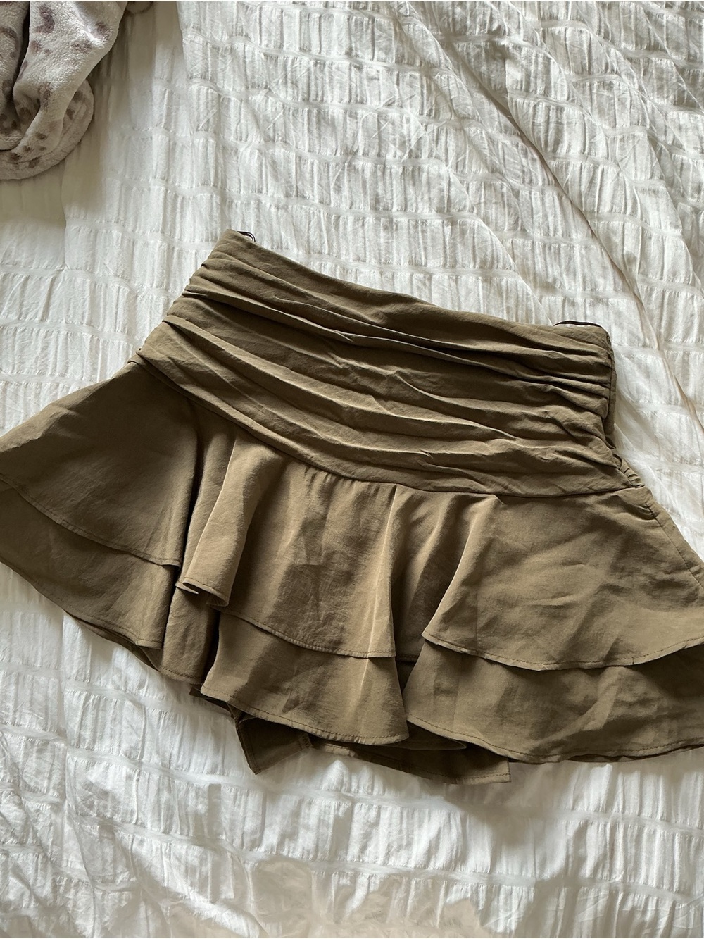 Zara Layered Ruffle Mini Skirt - Olive